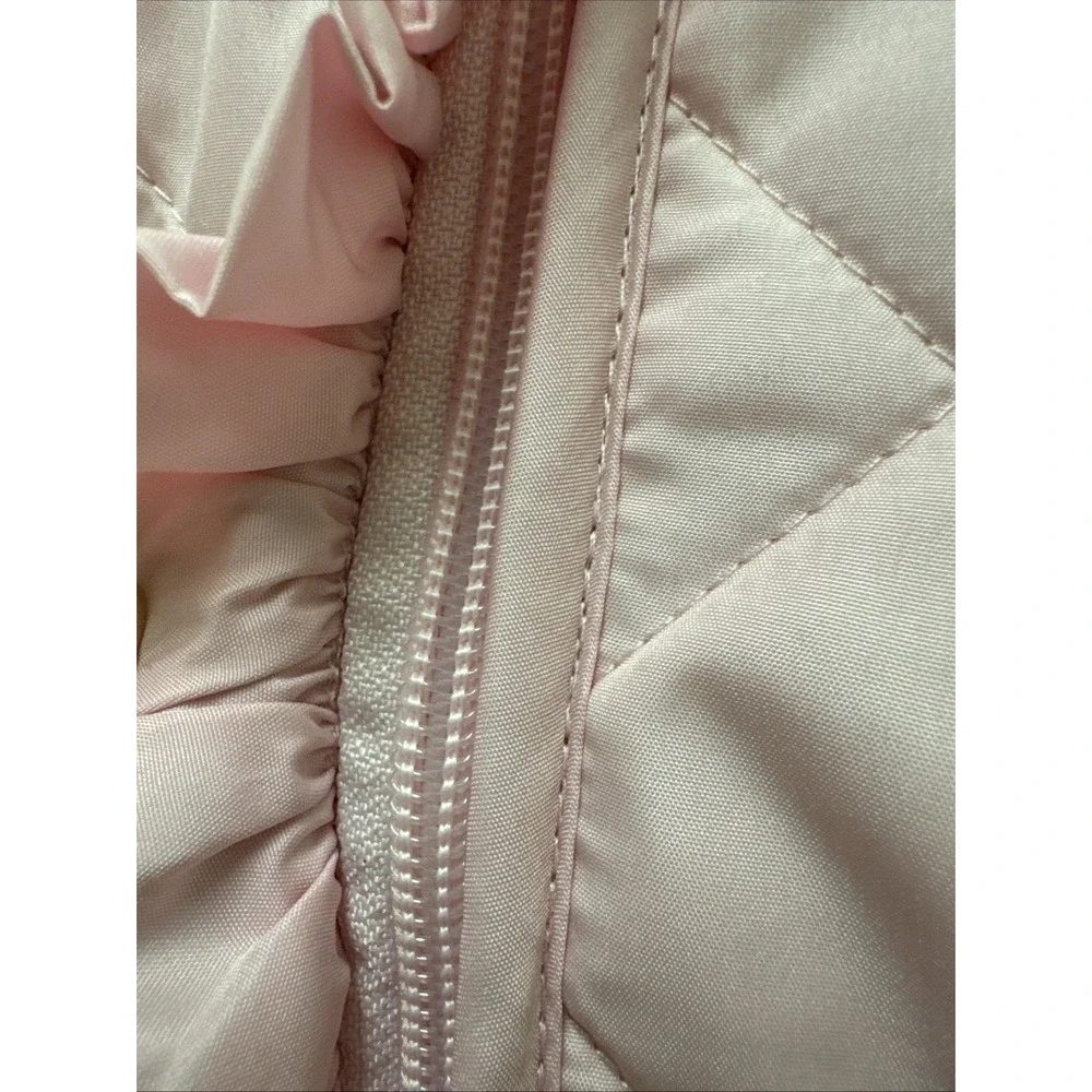 Crown & Ivy Kids Meadow Pink Quilted Ruffle Zip‎ Jacket Mock Neck Large NEW